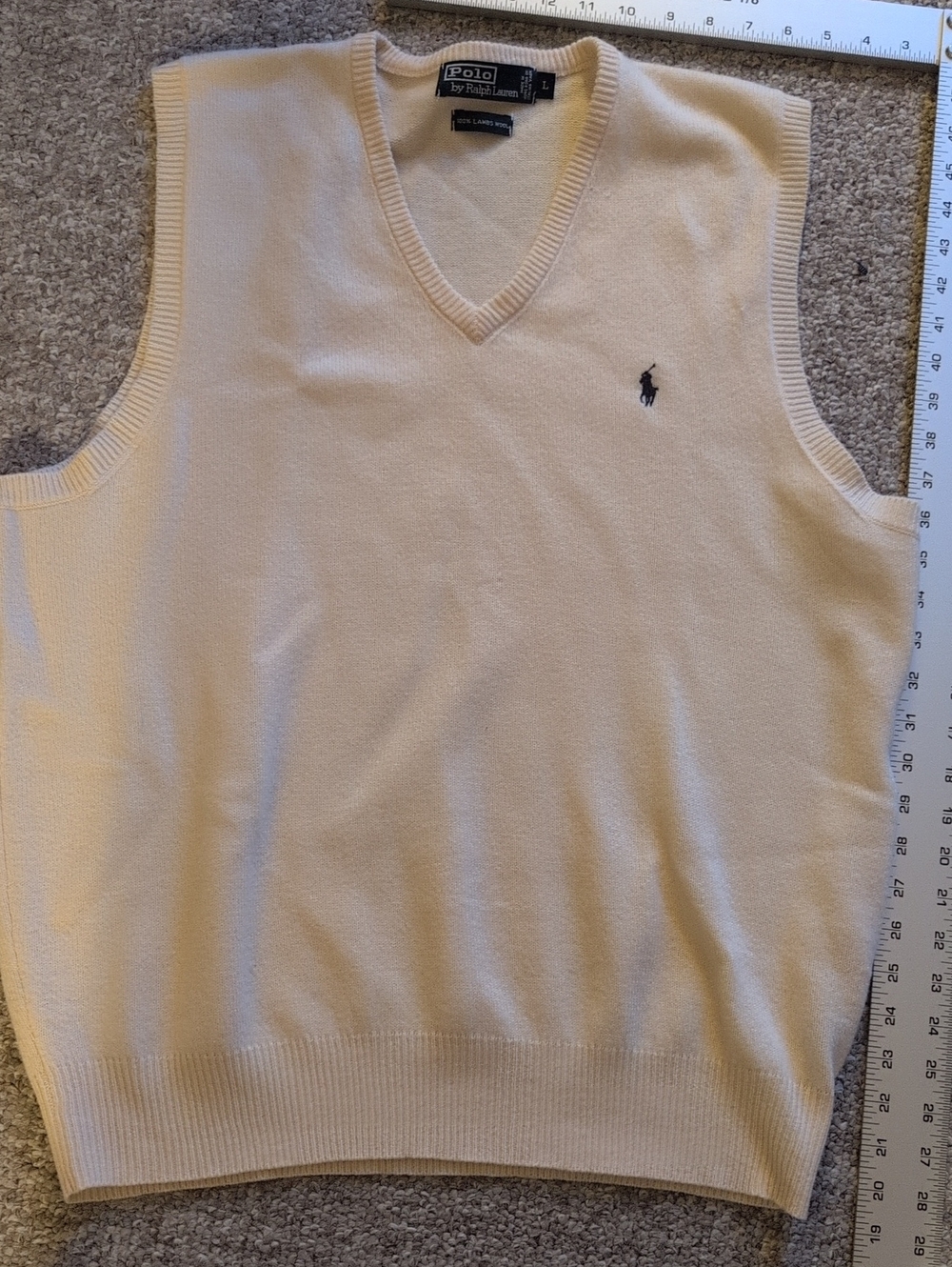 Polo by Ralph Lauren Cream V-Neck Sweater Vest with Navy Pony